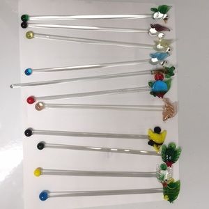 Set of 11 Glass Swizzle Sticks